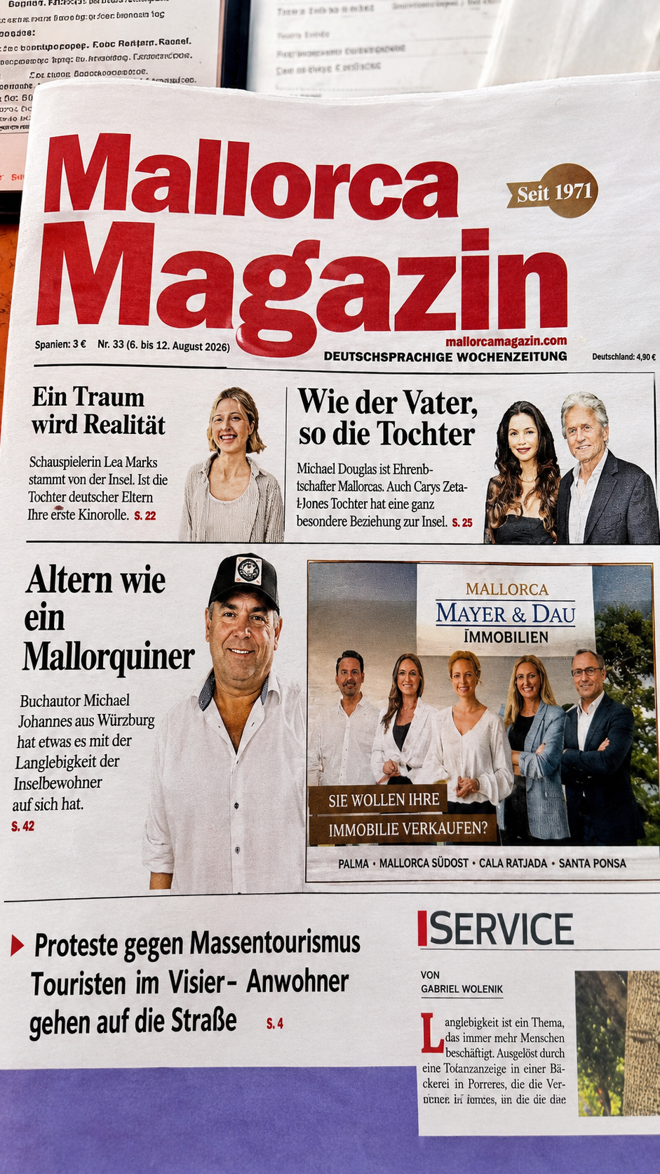 Titelseite des Mallorca Magazin Nr. 33 mit Michael Johannes und der Schlagzeile „Altern wie ein Mallorquiner“