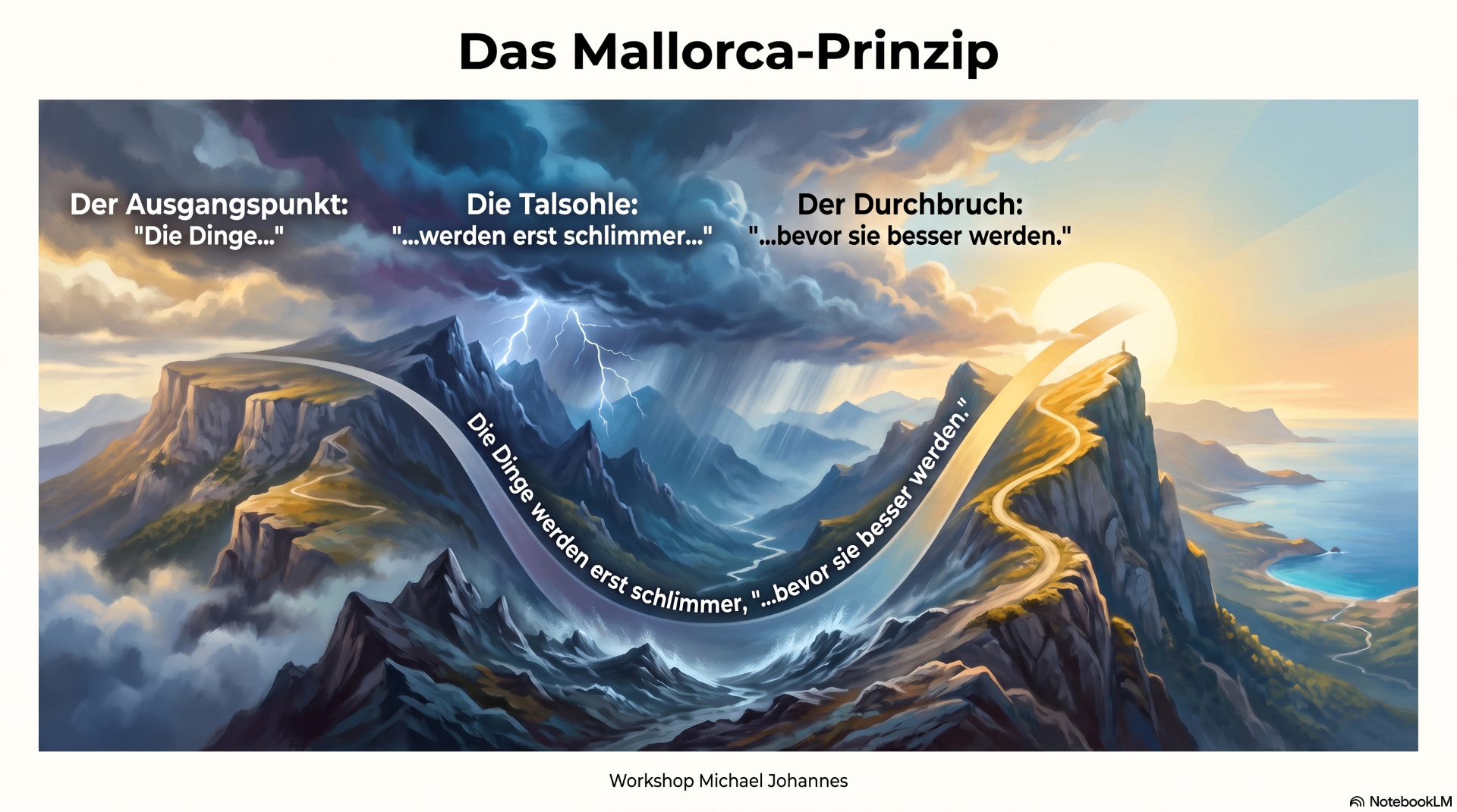 Illustration Das Mallorca-Prinzip: Die Dinge werden erst schlimmer, bevor sie besser werden