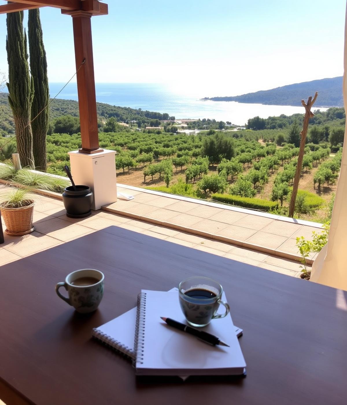 Das Mallorca Prinzip — Unternehmerischer Erfolg: Arbeitsplatz mit Blick über Palma und den Hafen
